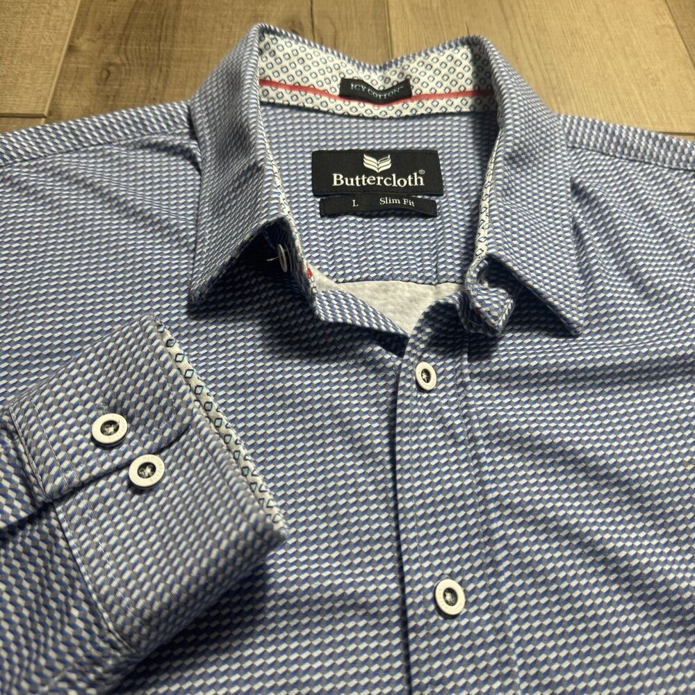 Butter Cloth Men's L Icy Cotton Geometric Graphic Long Sleeve Button Up Shirt